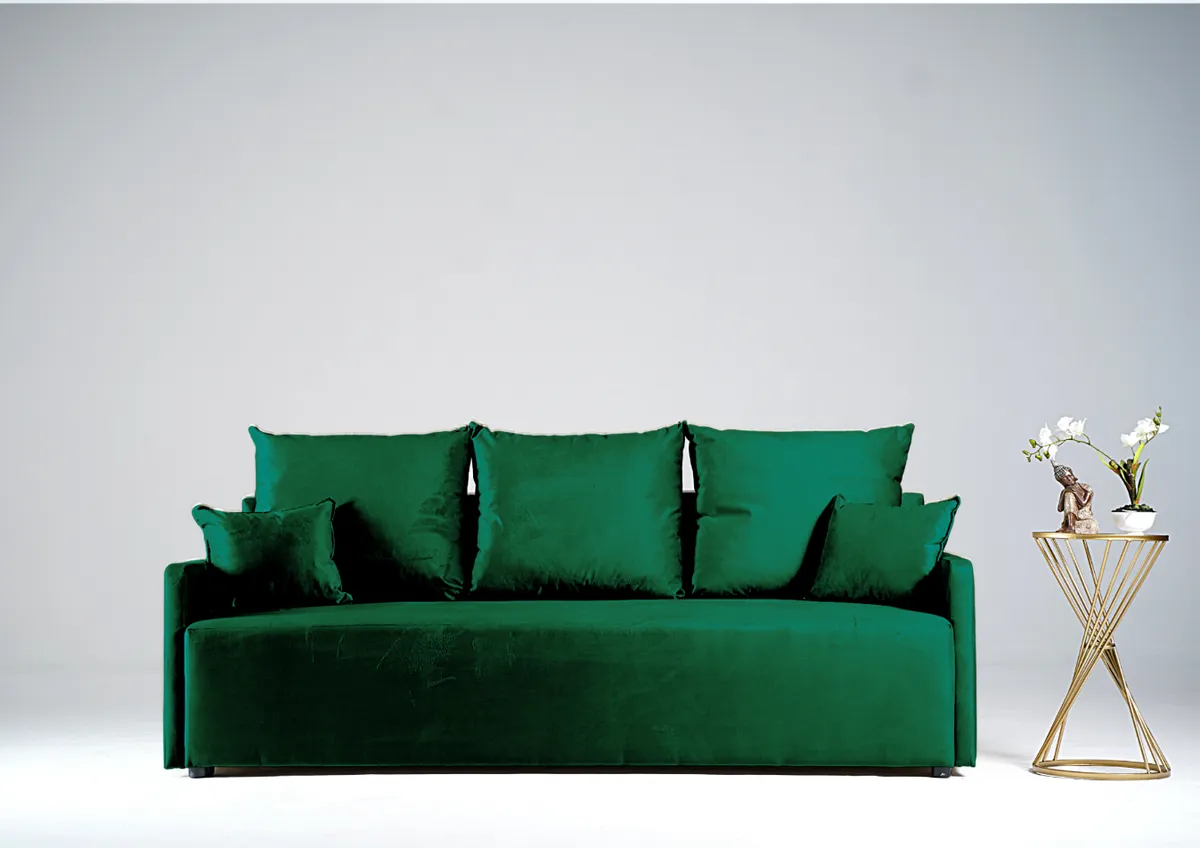 Sofa zielona PARMA trzyosobowa z funkcją spania 198 cm: Zielona sofa PARMA z funkcją spania