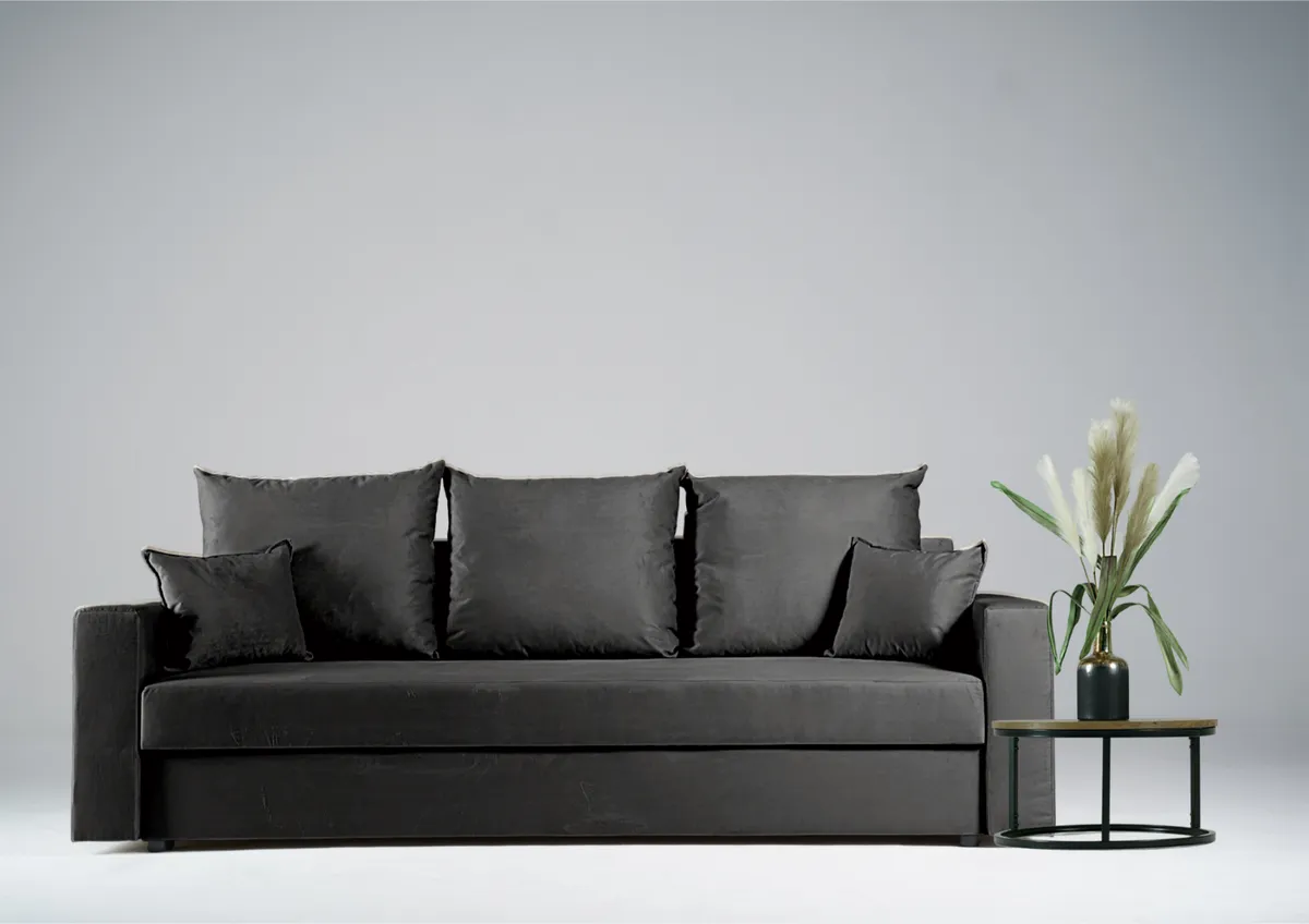 Sofa grafitowa ARLO trzyosobowa z funkcją spania 215 cm: Grafitowa sofa ARLO z funkcją spania