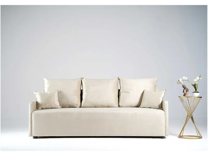 Sofa beżowa PARMA trzyosobowa z funkcją spania 198 cm: Beżowa sofa PARMA z funkcją spania