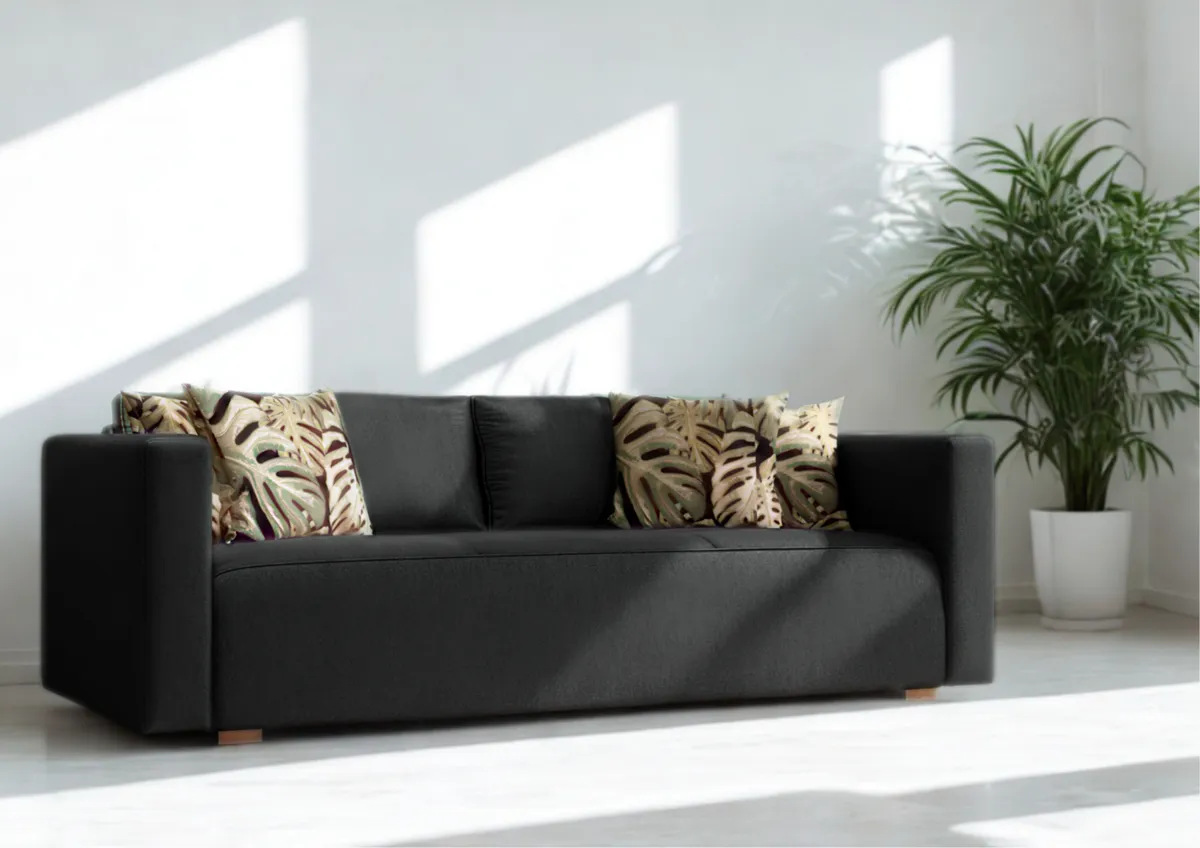 Sofa czarna BALATON trzyosobowa z funkcją spania 220 cm: Czarna sofa BALATON z funkcją spania