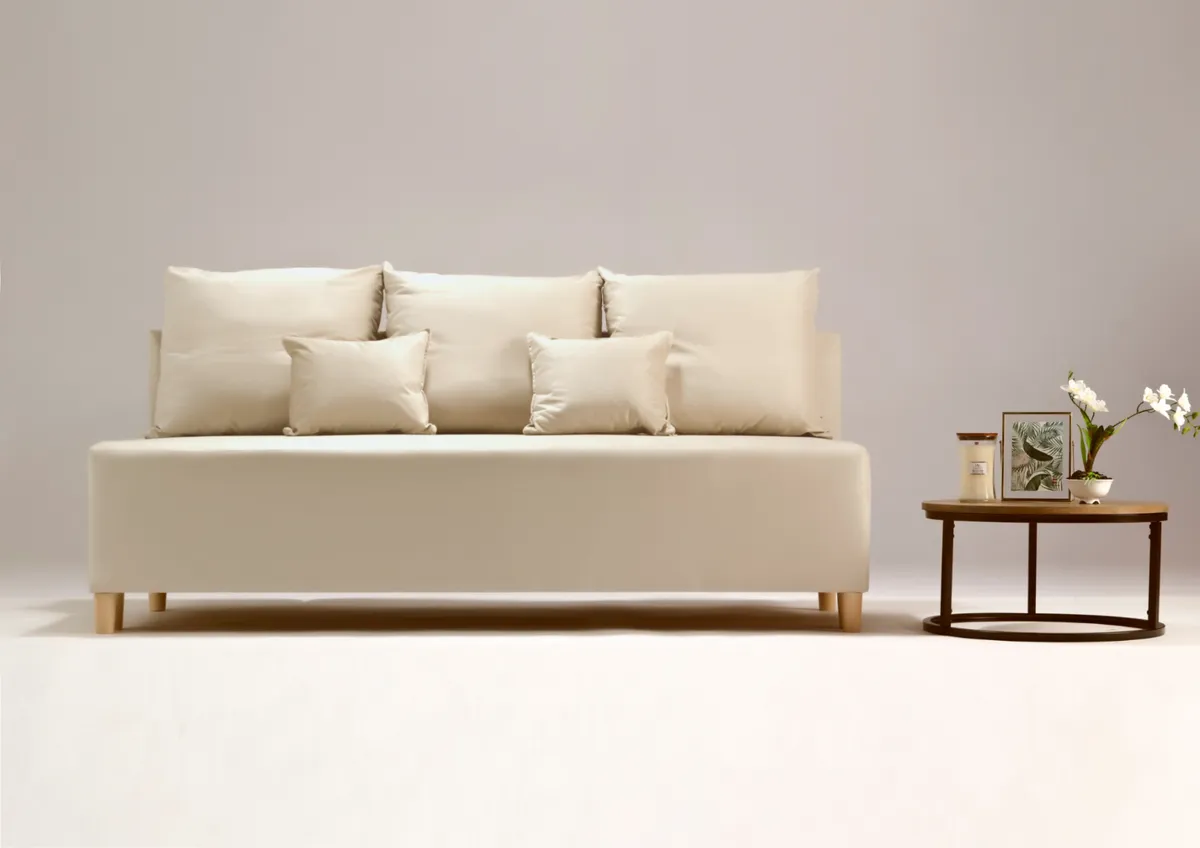 Sofa beżowa NYX trzyosobowa z funkcją spania 190 cm: Beżowa sofa NYX z funkcją spania