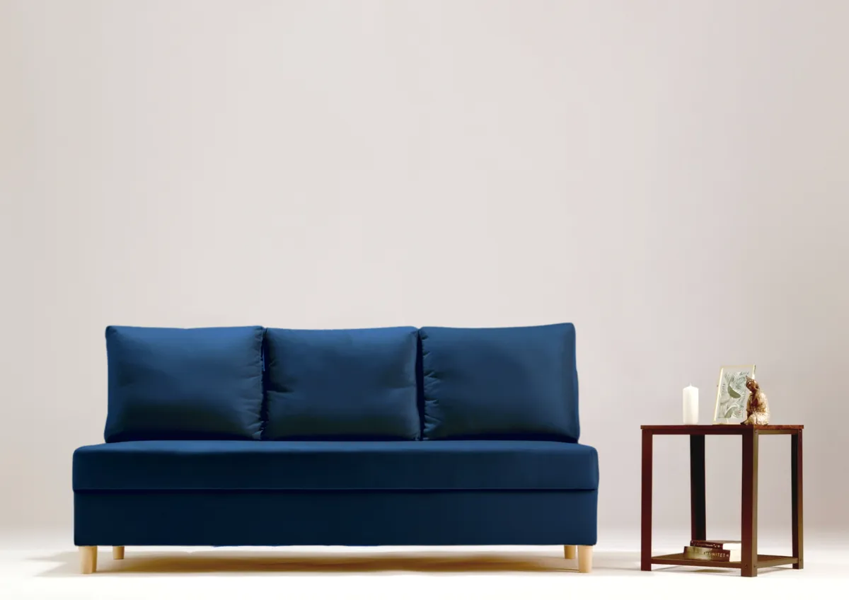 Sofa granatowa ONYX trzyosobowa z funkcją spania 190 cm: Granatowa sofa ONYX bez podłokietników