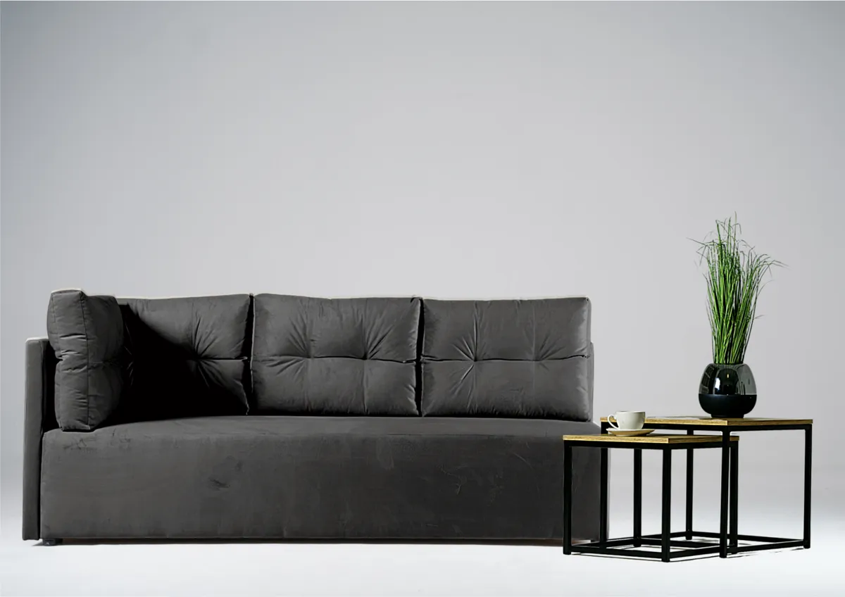 Sofa grafitowa MONO lewa trzyosobowa z funkcją spania 198 cm: Grafitowa sofa MONO lewa z funkcją spania