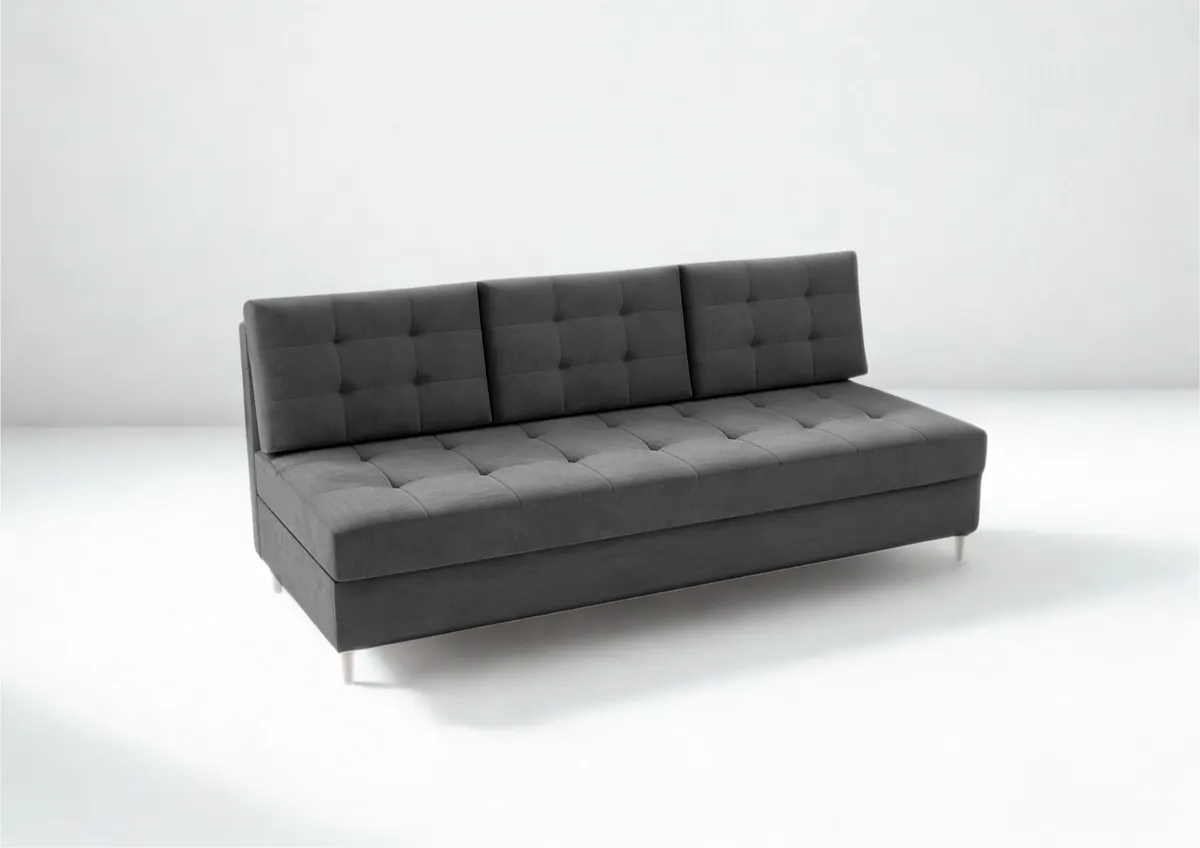 Sofa grafitowa PERO trzyosobowa z funkcją spania 190 cm: Grafitowa sofa PERO z pikowanym siedziskiem