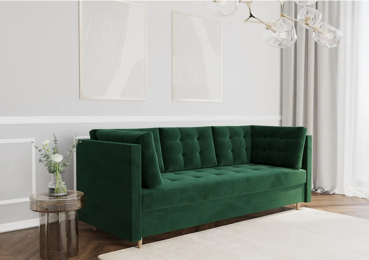 Sofa grafitowa PREGO z funkcją spania 215 cm: Oparcie z granulatu piankowego