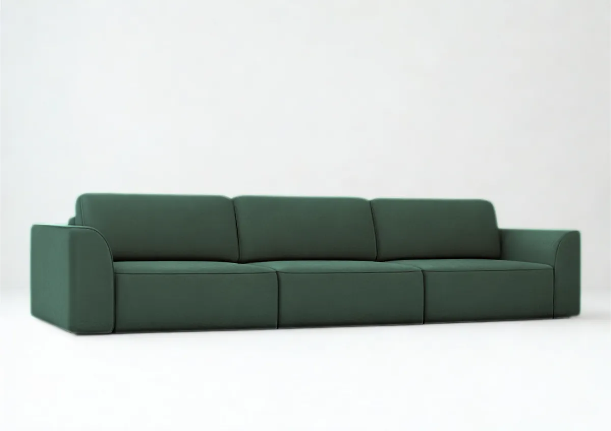 Sofa zielona KOMA 3 pięcioosobowa z funkcją spania 293 cm: Zielona sofa KOMA 3 z funkcją spania