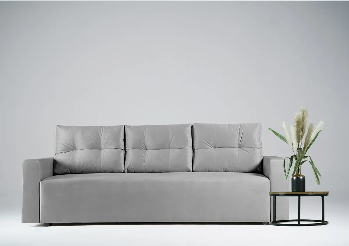 Sofa szara BONO trzyosobowa z funkcją spania 215 cm: Szara sofa BONO w klasycznym wydaniu
