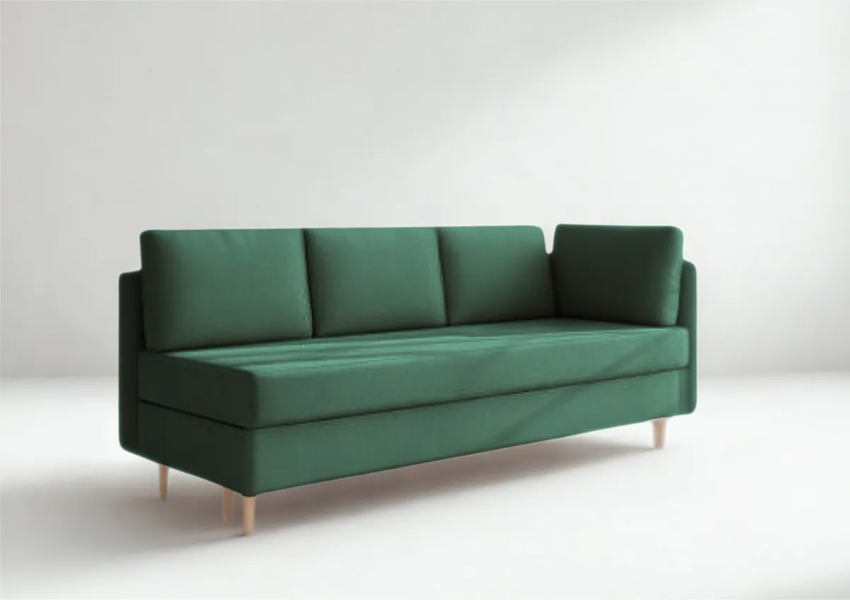Sofa zielona PRATO prawa trzyosobowa z funkcją spania 198 cm: Zielona sofa PRATO prawa na drewnianych nogach