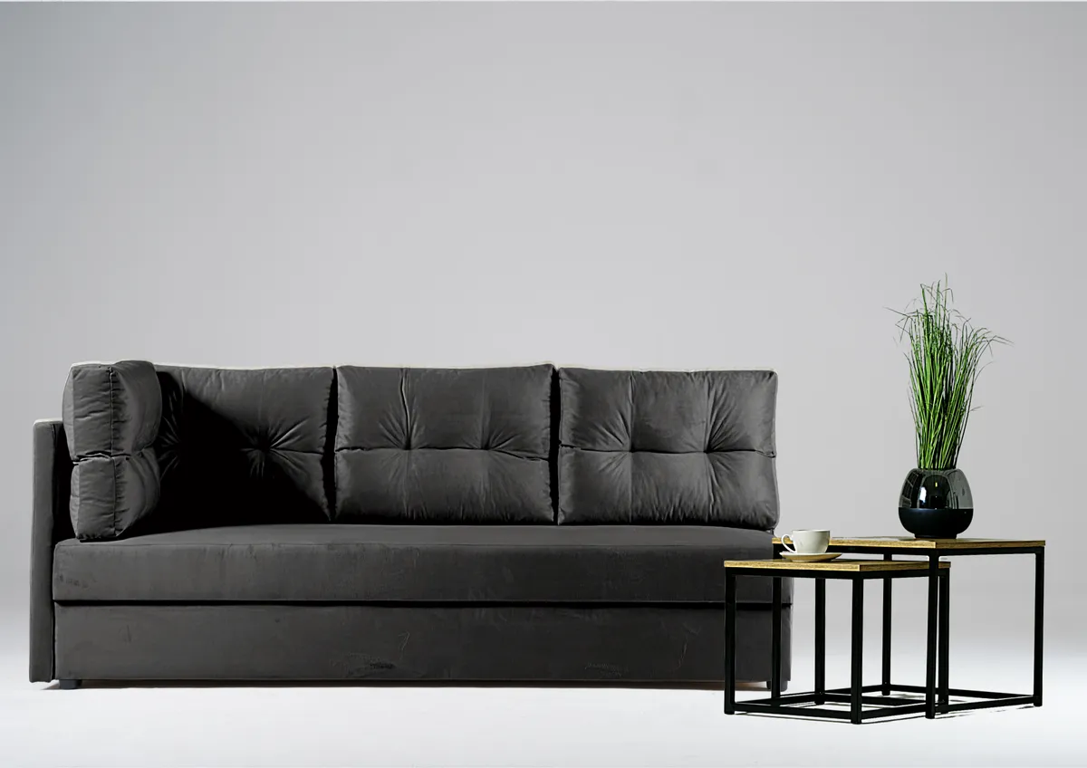 Sofa grafitowa MALA lewa trzyosobowa z funkcją spania 198 cm: Grafitowa sofa MALA lewa z funkcją spania