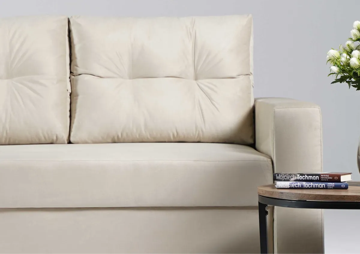 Sofa szara BORA trzyosobowa z funkcją spania 215 cm: Wymiary i siedzisko modelu BORA