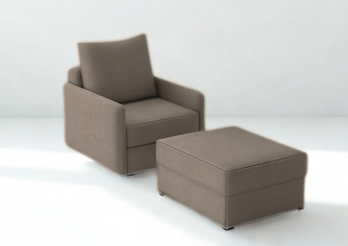 Fotel brązowy ARKADIA z funkcją spania z pufą 68 cm: Brązowy fotel ARKADIA