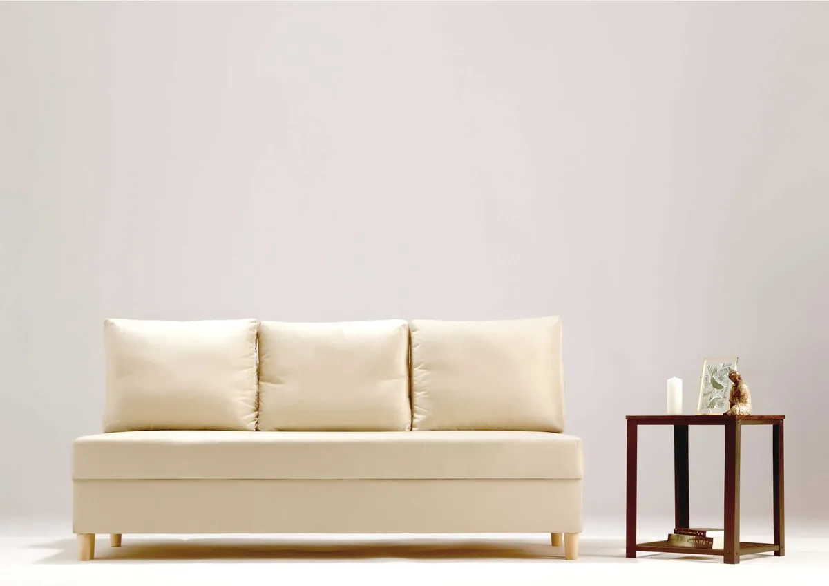Sofa beżowa ONYX trzyosobowa z funkcją spania 190 cm: Beżowa sofa ONYX bez podłokietników