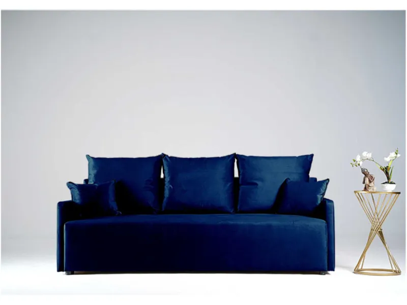 Sofa granatowa PARMA trzyosobowa z funkcją spania 198 cm: Granatowa sofa PARMA z funkcją spania