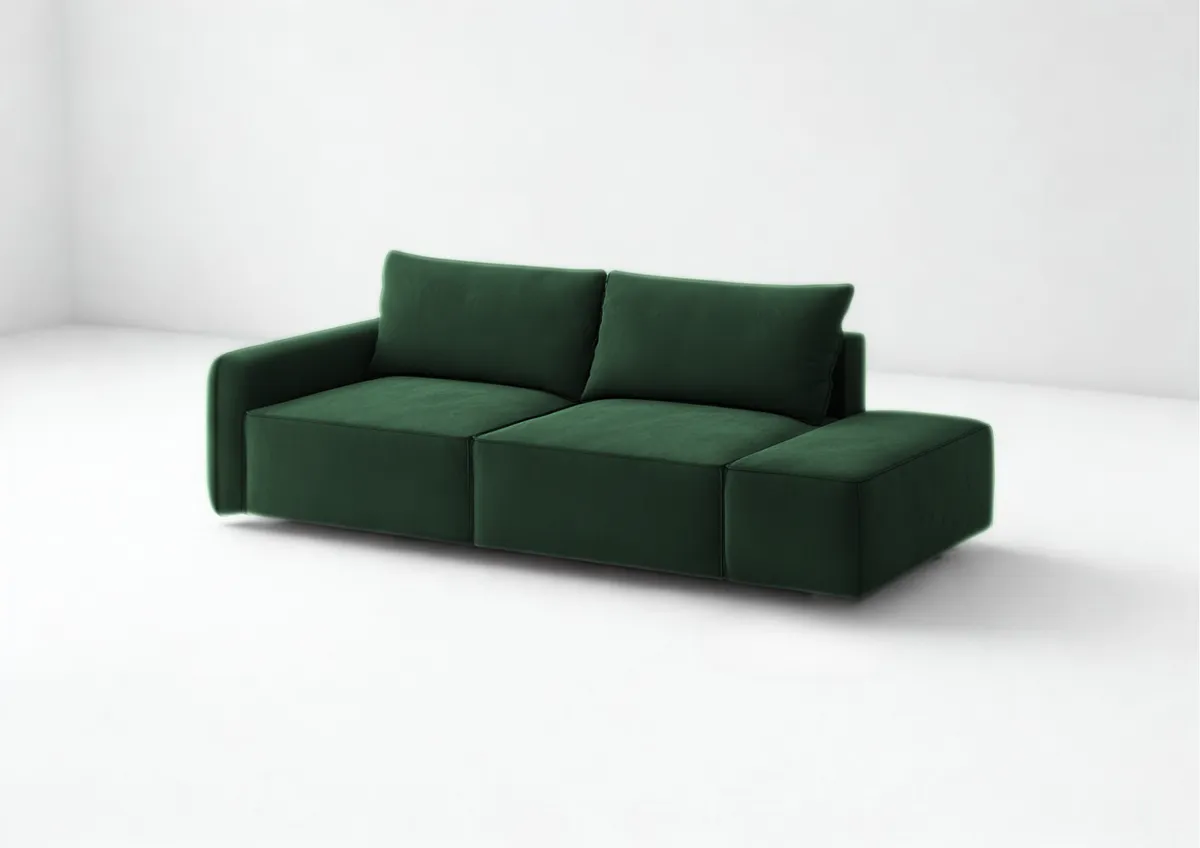 Sofa zielona VINCI 2 prawa czteroosobowa z funkcją spania 265 cm: Zielona sofa VINCI 2 prawa w minimalistycznym stylu