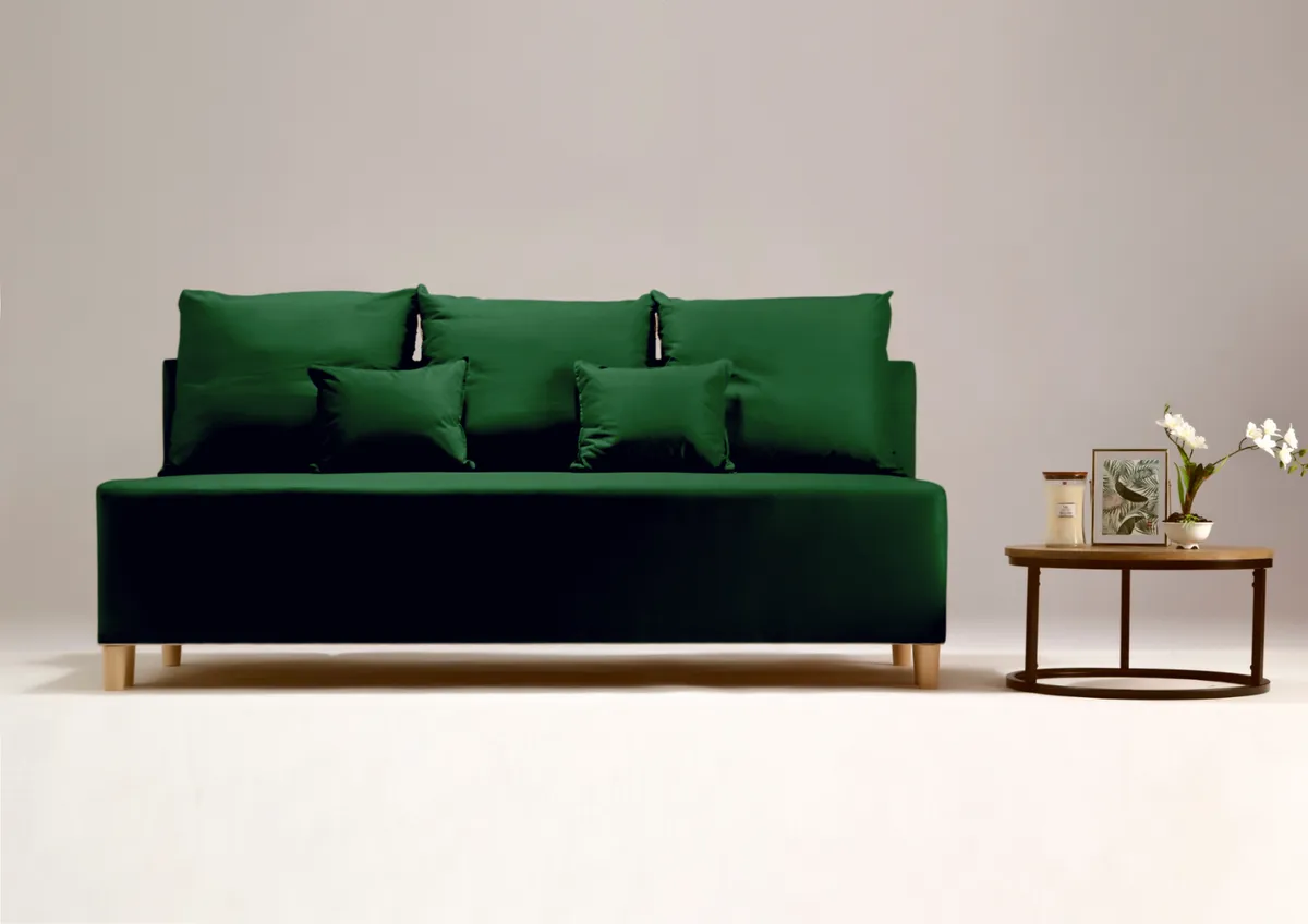 Sofa zielona NYX trzyosobowa z funkcją spania 190 cm: Zielona sofa NYX z funkcją spania