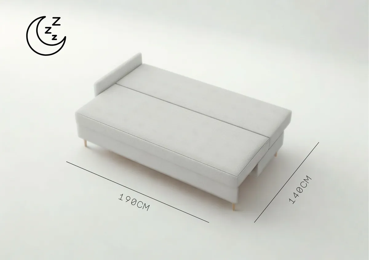 Sofa szara PRATO lewa trzyosobowa z funkcją spania 198 cm: Łóżko i pojemnik na pościel w modelu PRATO