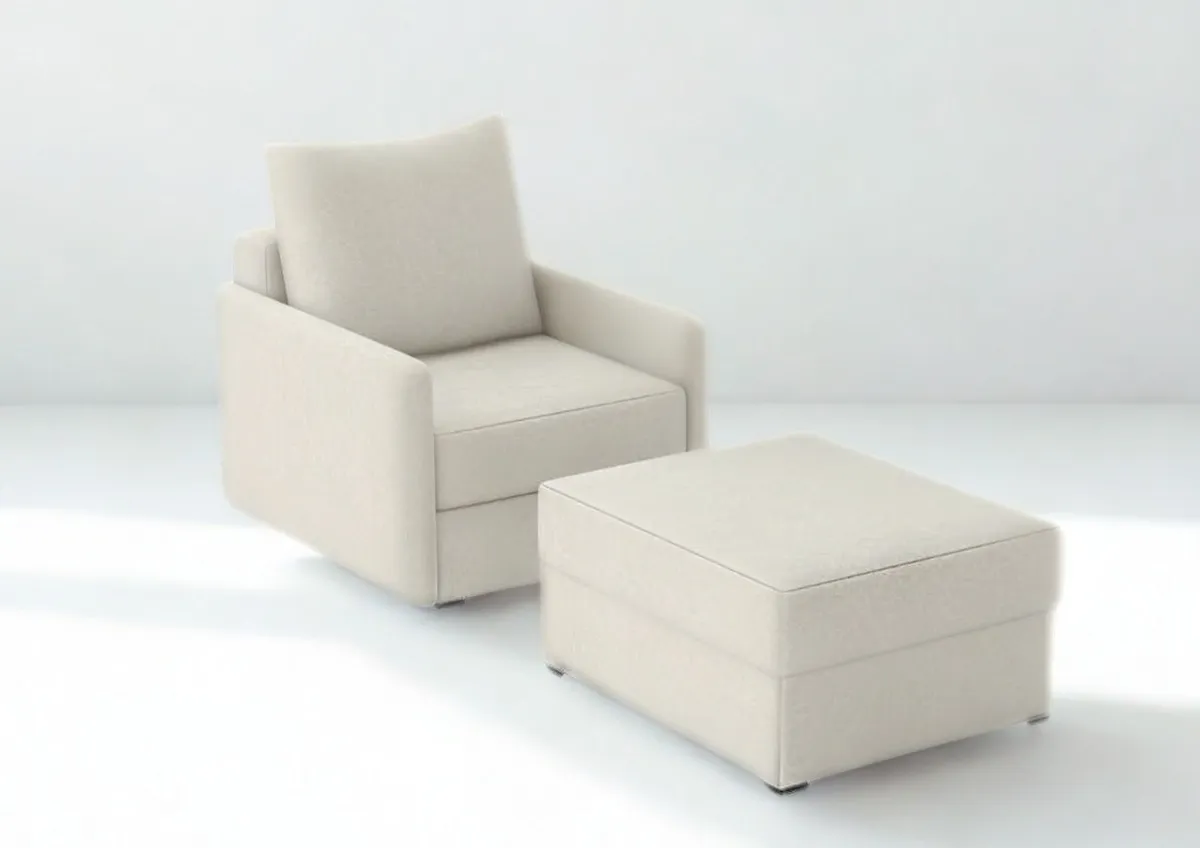 Fotel beżowy ARKADIA z funkcją spania z pufą 68 cm: Beżowy fotel ARKADIA