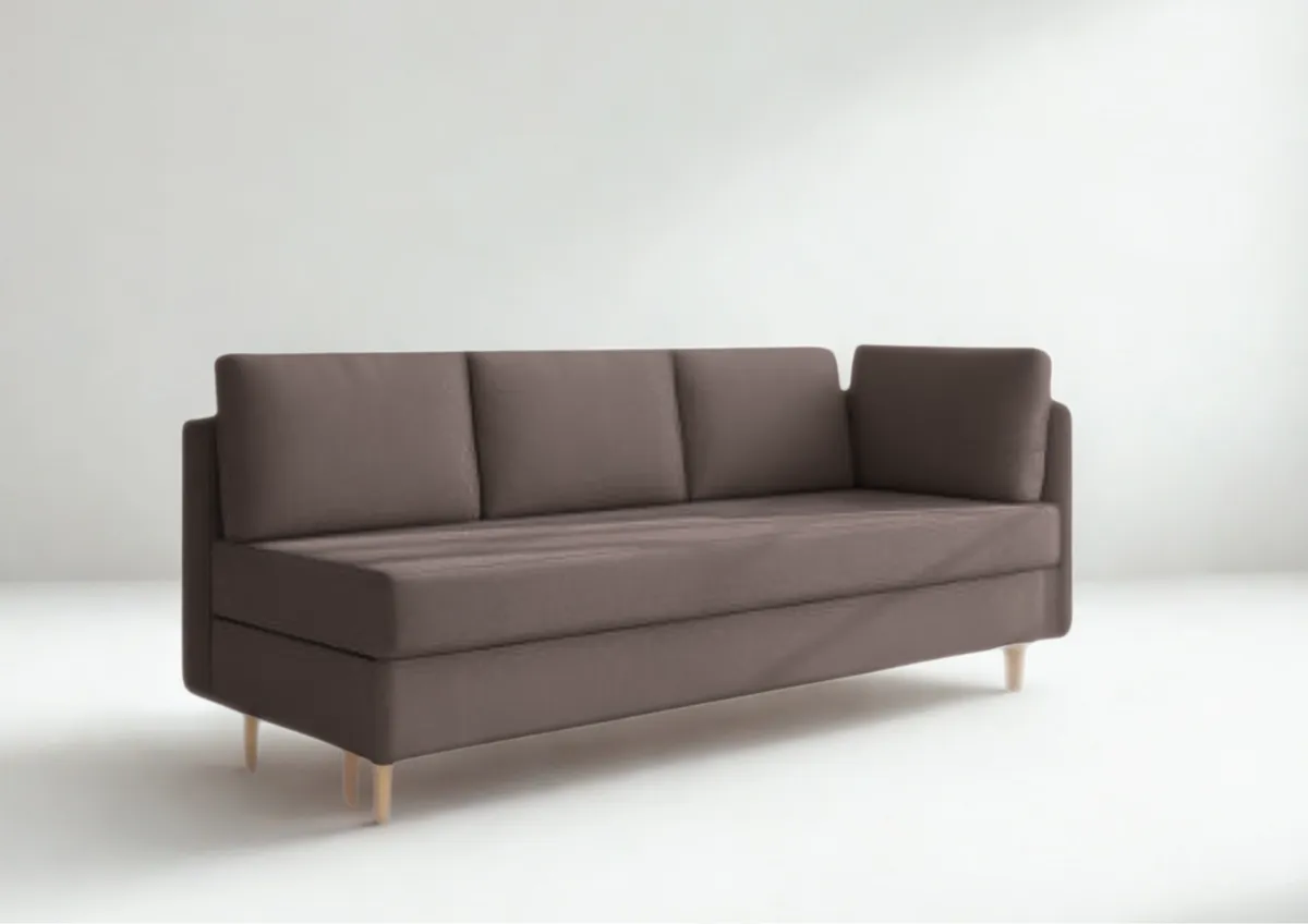 Sofa brązowa PRATO prawa trzyosobowa z funkcją spania 198 cm: Brązowa sofa PRATO prawa na drewnianych nogach