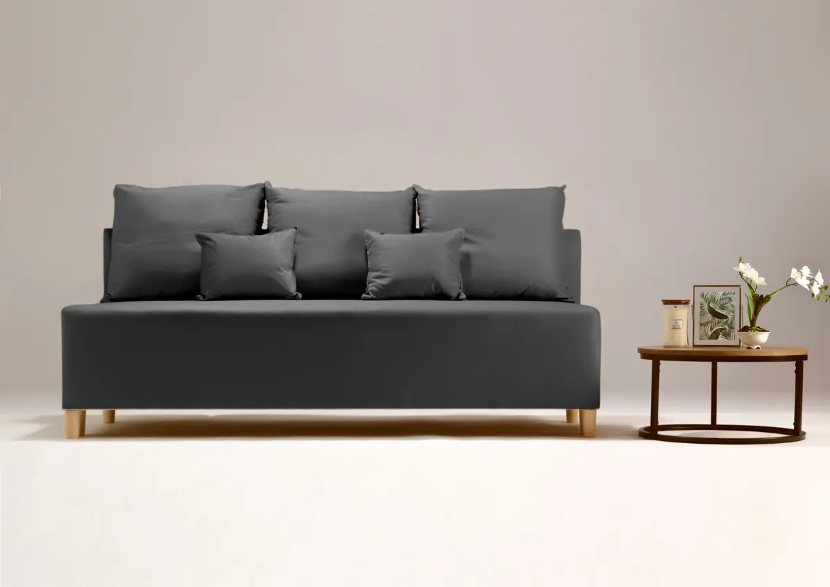 Sofa grafitowa NYX trzyosobowa z funkcją spania 190 cm: Grafitowa sofa NYX z funkcją spania