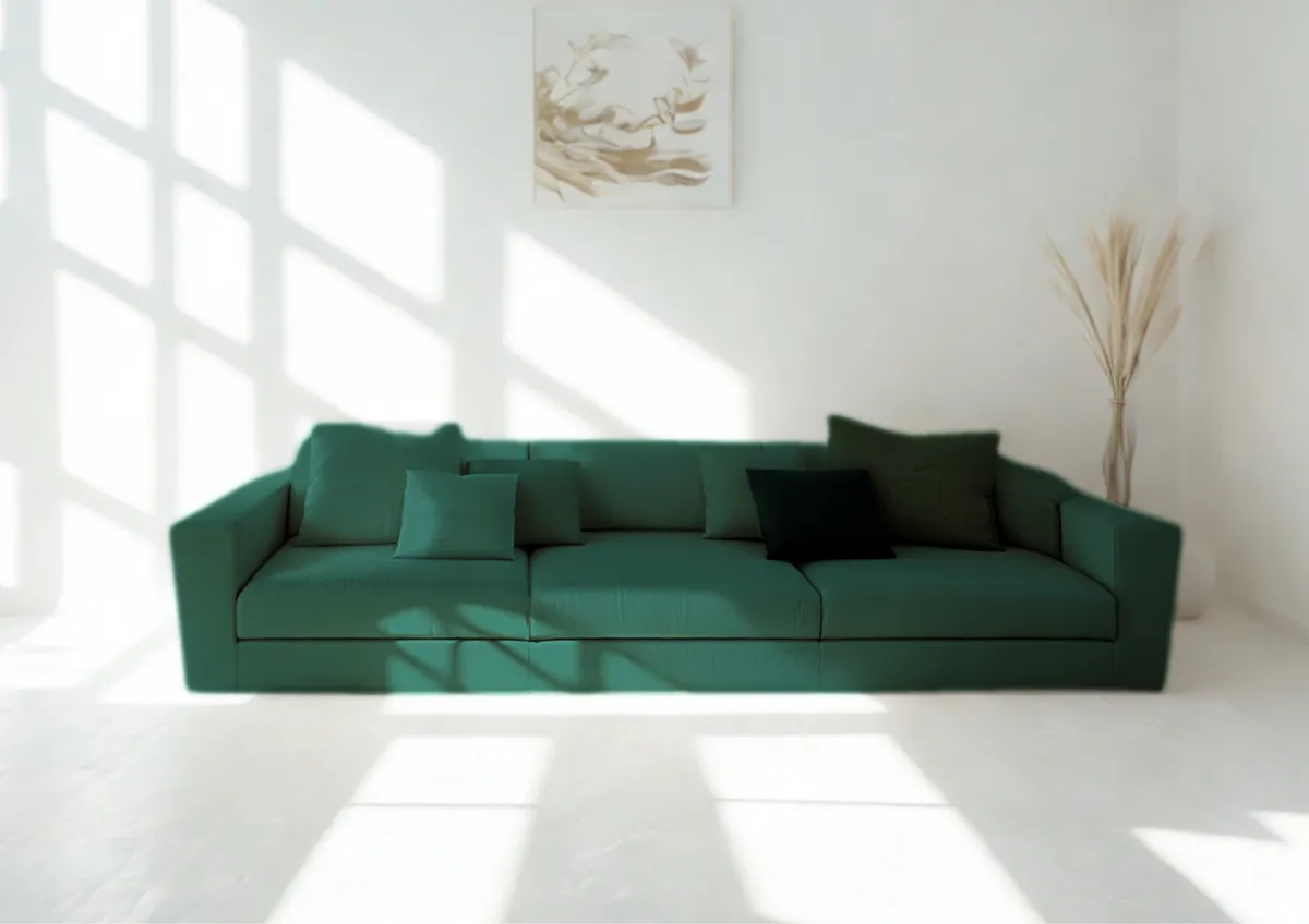 Sofa zielona CLEO pięcioosobowa modułowa z funkcją spania 295 cm: Zielona sofa CLEO z funkcją spania