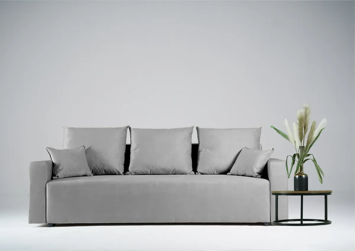 Sofa szara LILA trzyosobowa z funkcją spania 202 cm: Szara sofa LILA do małego salonu