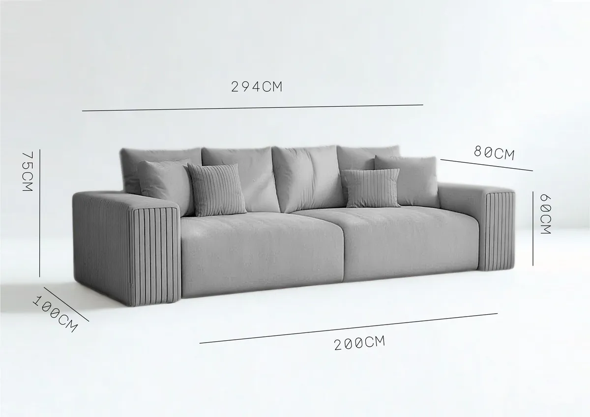 Sofa szara PAS czteroosobowa z funkcją spania 294 cm: Wymiary sofy PAS