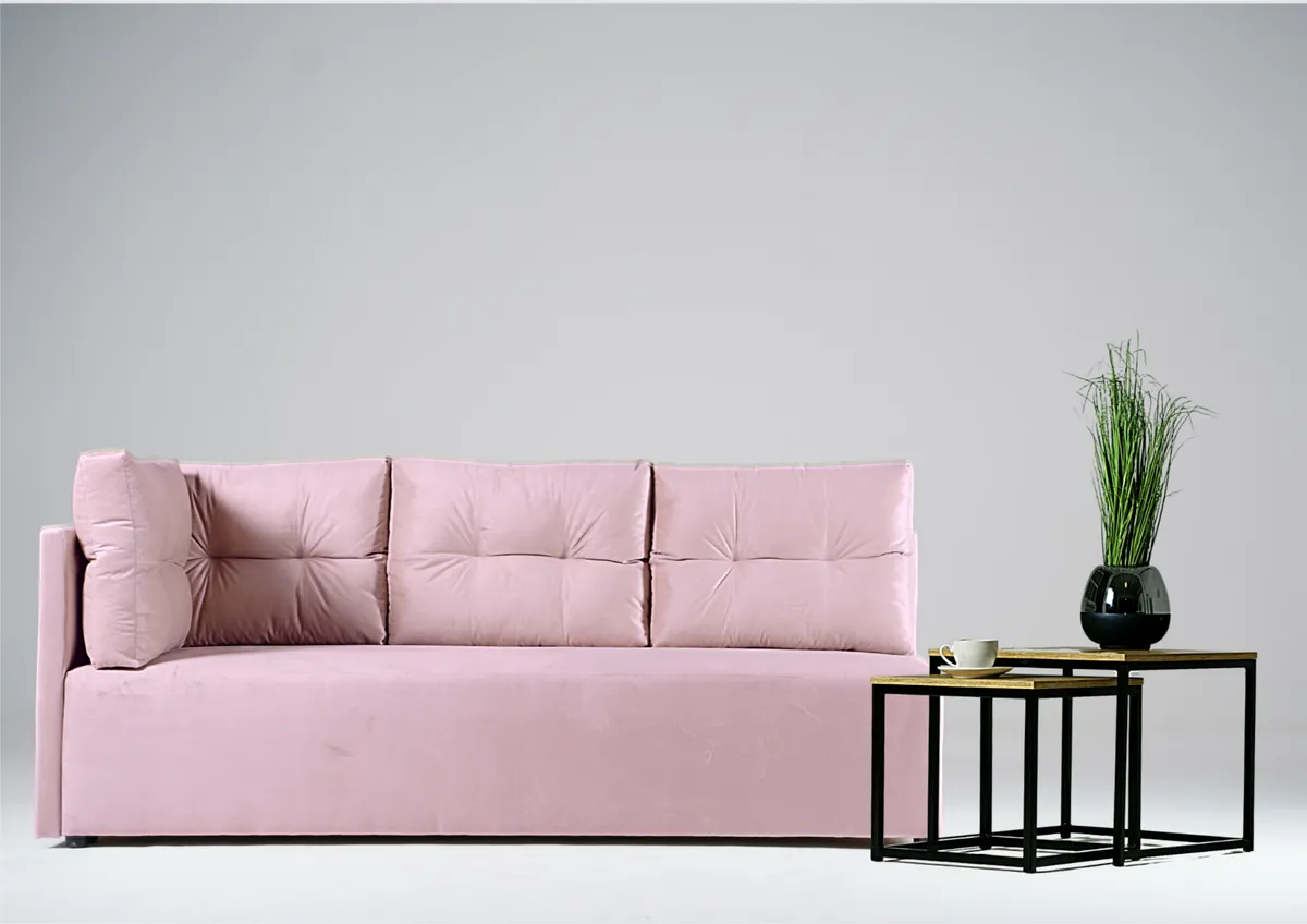 Sofa różowa MONO lewa trzyosobowa z funkcją spania 198 cm: Różowa sofa MONO lewa z funkcją spania