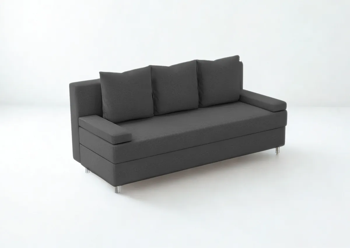 Sofa czarna HELIOS trzyosobowa z funkcją spania 190 cm: Czarna sofa HELIOS do małego pokoju