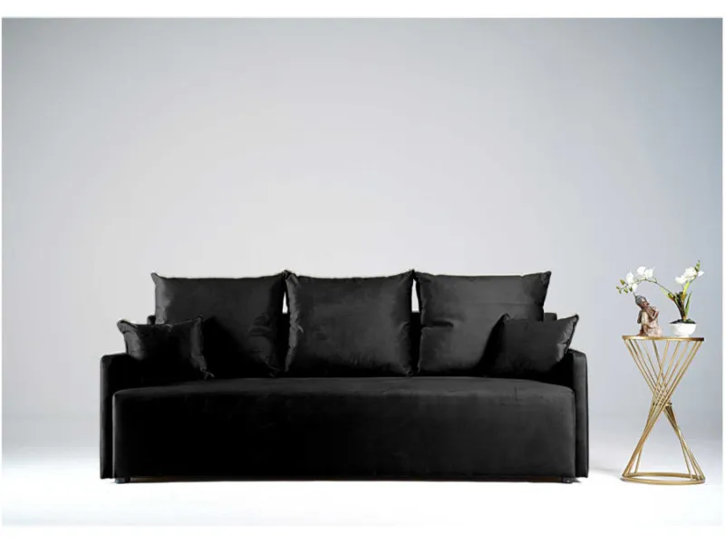 Sofa czarna PARMA trzyosobowa z funkcją spania 198 cm: Czarna sofa PARMA z funkcją spania