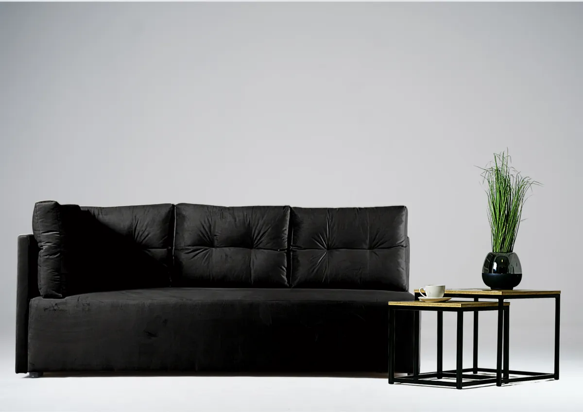 Sofa czarna MONO lewa trzyosobowa z funkcją spania 198 cm: Czarna sofa MONO lewa z funkcją spania