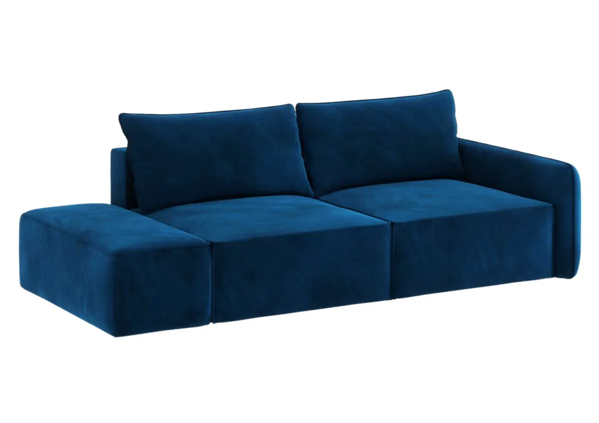Sofa granatowa VINCI 2 lewa czteroosobowa z funkcją spania 265 cm: Granatowa sofa VINCI 2 lewa w minimalistycznym stylu
