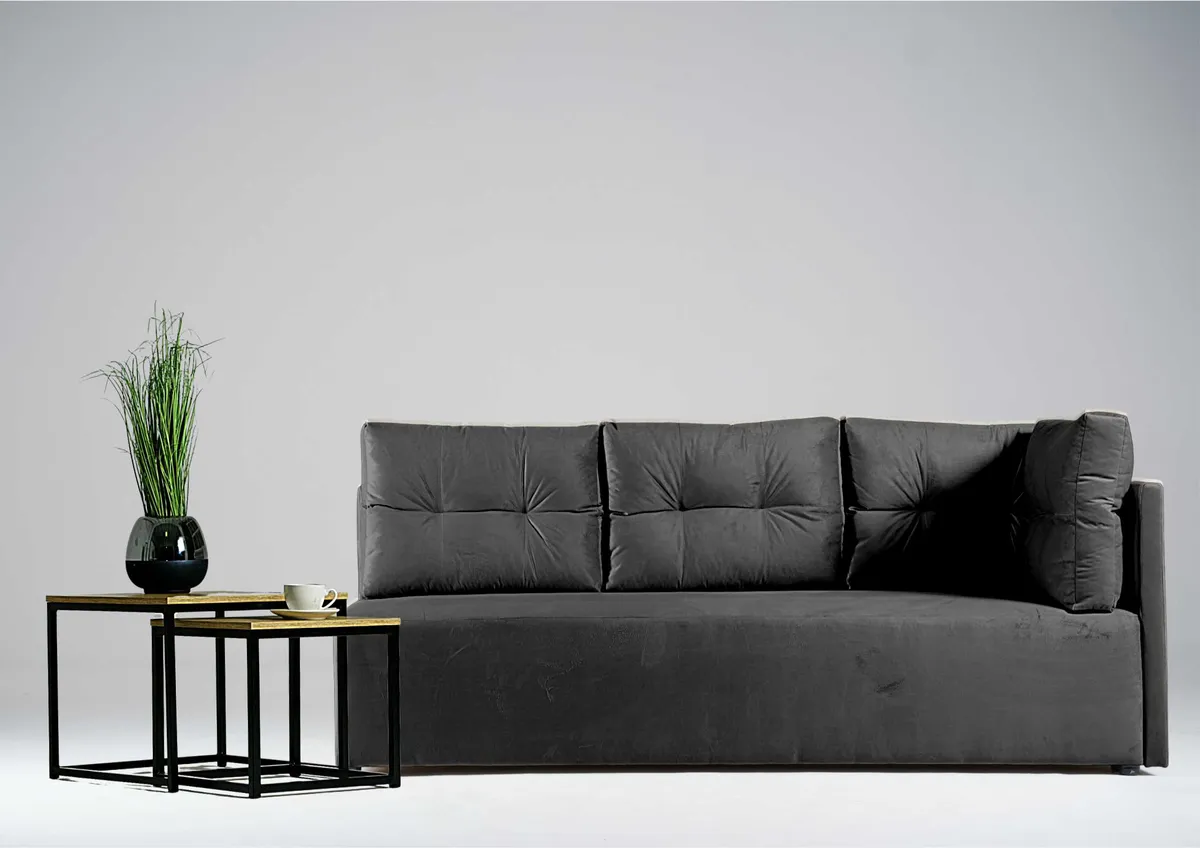 Sofa grafitowa MONO prawa trzyosobowa z funkcją spania 198 cm: Grafitowa sofa MONO prawa z funkcją spania