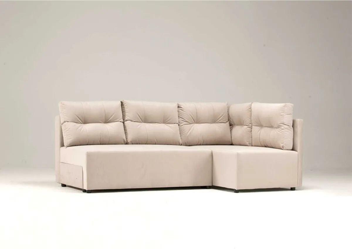 Narożnik beżowy MONO prawy z funkcją spania 208 cm: Beżowy narożnik MONO prawy z funkcją spania