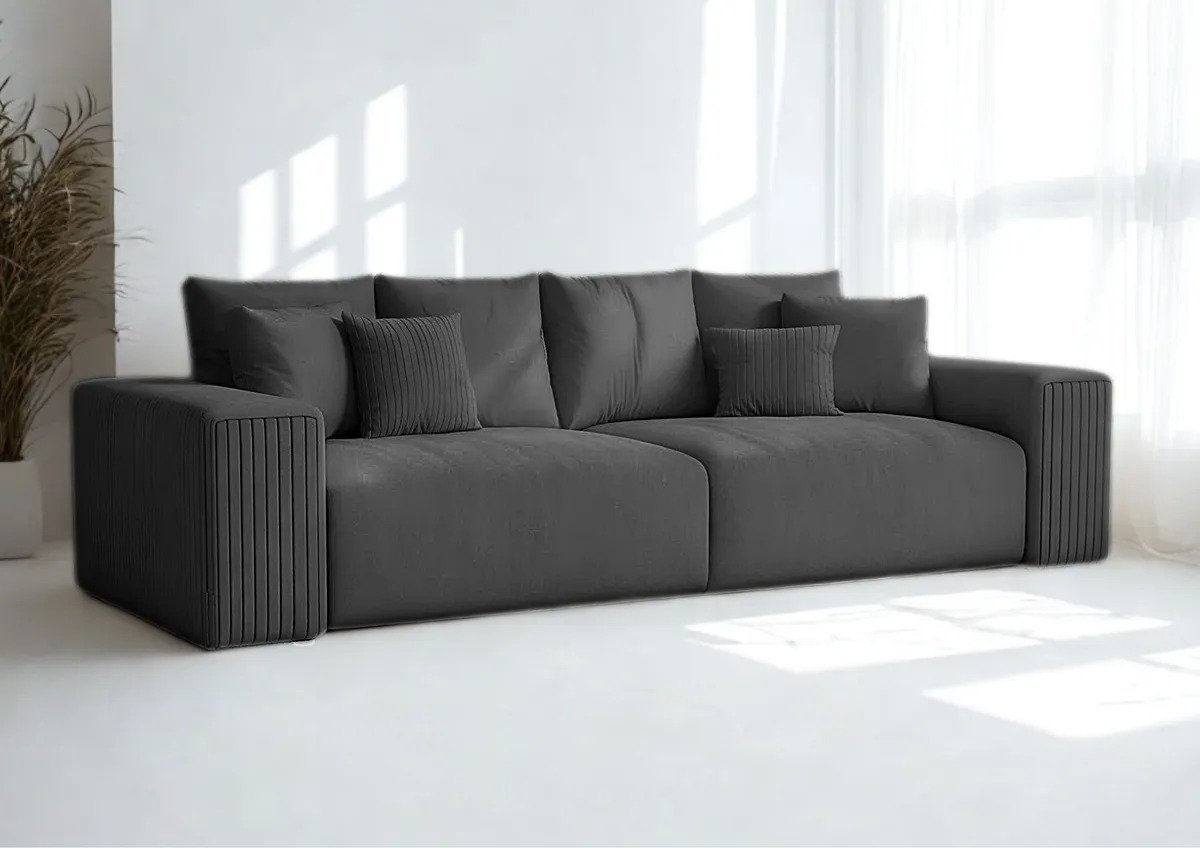 Sofa czarna PAS czteroosobowa z funkcją spania 294 cm: Czarna sofa PAS z funkcją spania