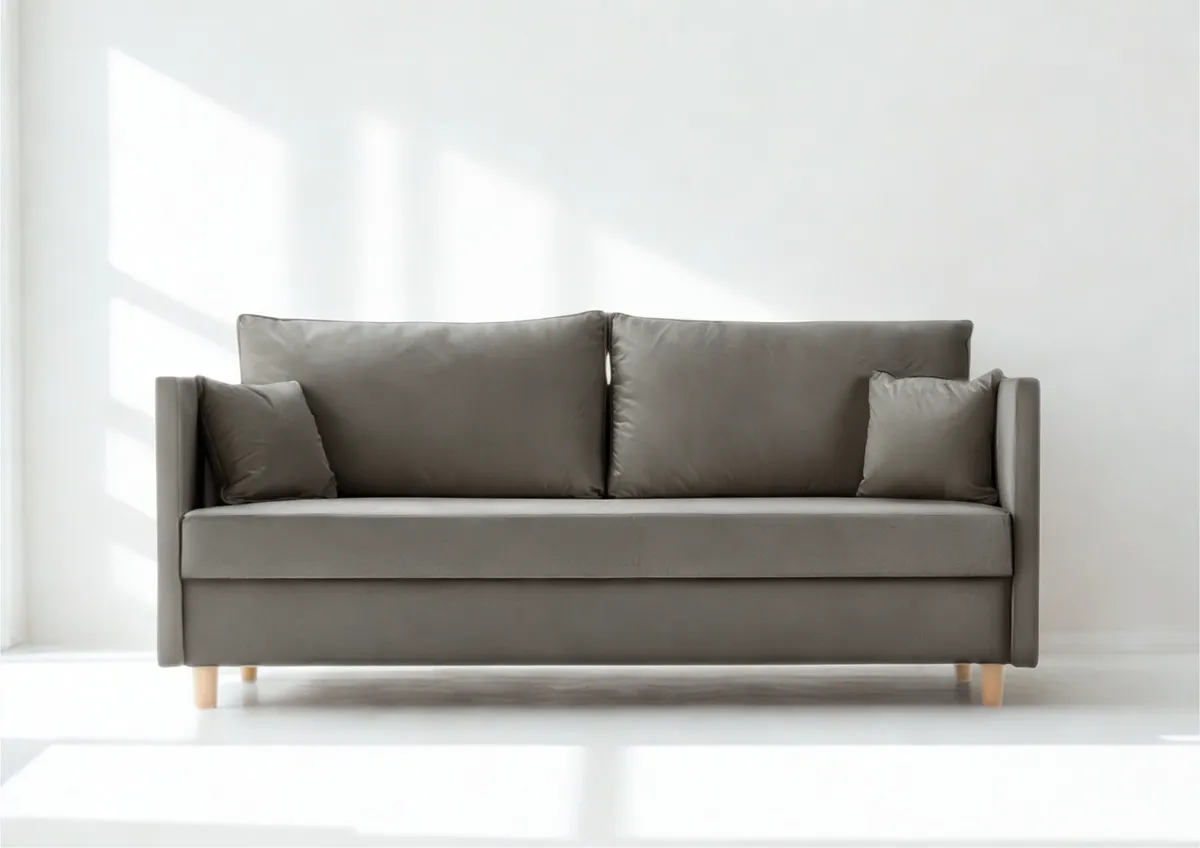 Sofa grafitowa SECCO trzyosobowa z funkcją spania 215 cm: Grafitowa sofa SECCO z funkcją spania
