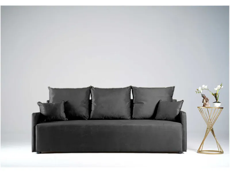Sofa grafitowa PARMA trzyosobowa z funkcją spania 198 cm: Grafitowa sofa PARMA z funkcją spania