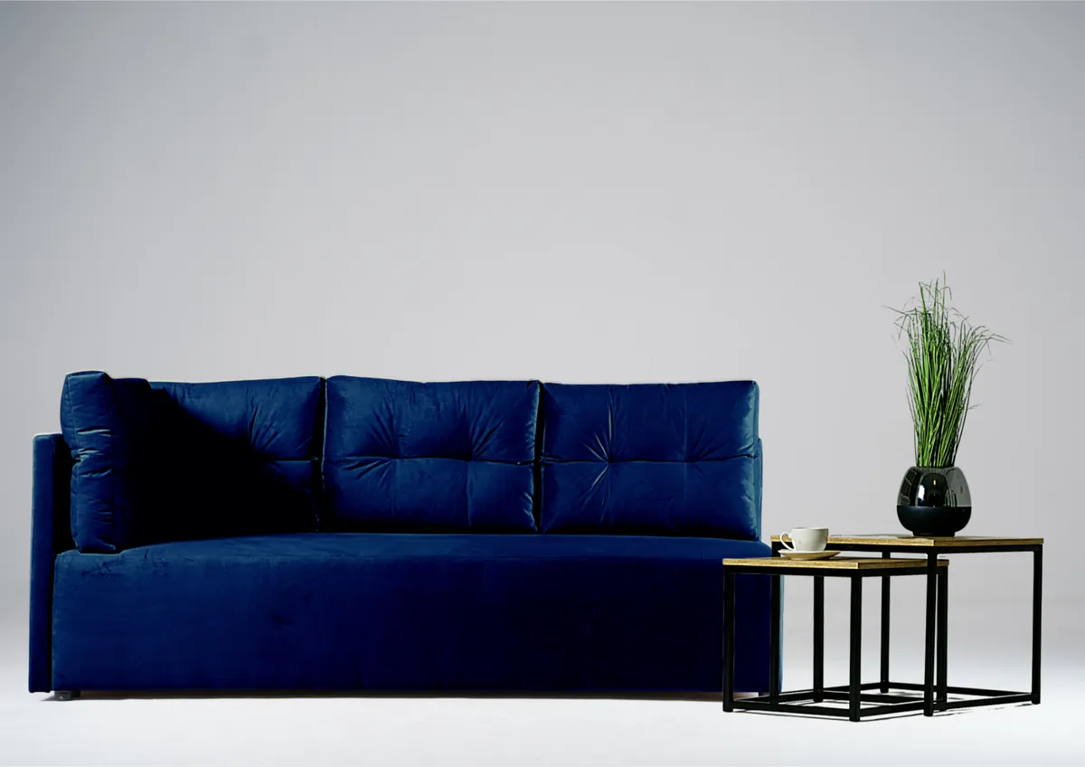 Sofa granatowa MONO lewa trzyosobowa z funkcją spania 198 cm: Granatowa sofa MONO lewa z funkcją spania