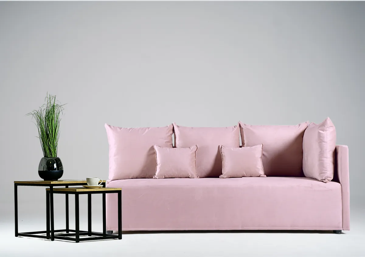 Sofa różowa MINO prawa trzyosobowa z funkcją spania 198 cm: Sofa MINO prawa na małej powierzchni