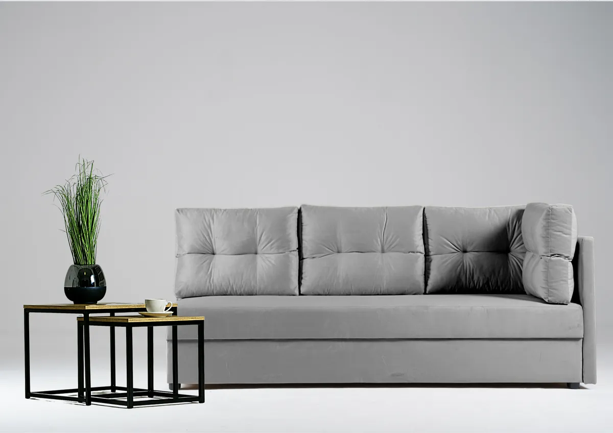 Sofa szara MALA prawa trzyosobowa z funkcją spania 198 cm: Szara sofa MALA prawa z funkcją spania