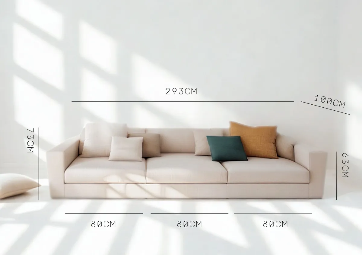 Sofa różowa CLEO pięcioosobowa modułowa z funkcją spania 295 cm: Wymiary sofy CLEO