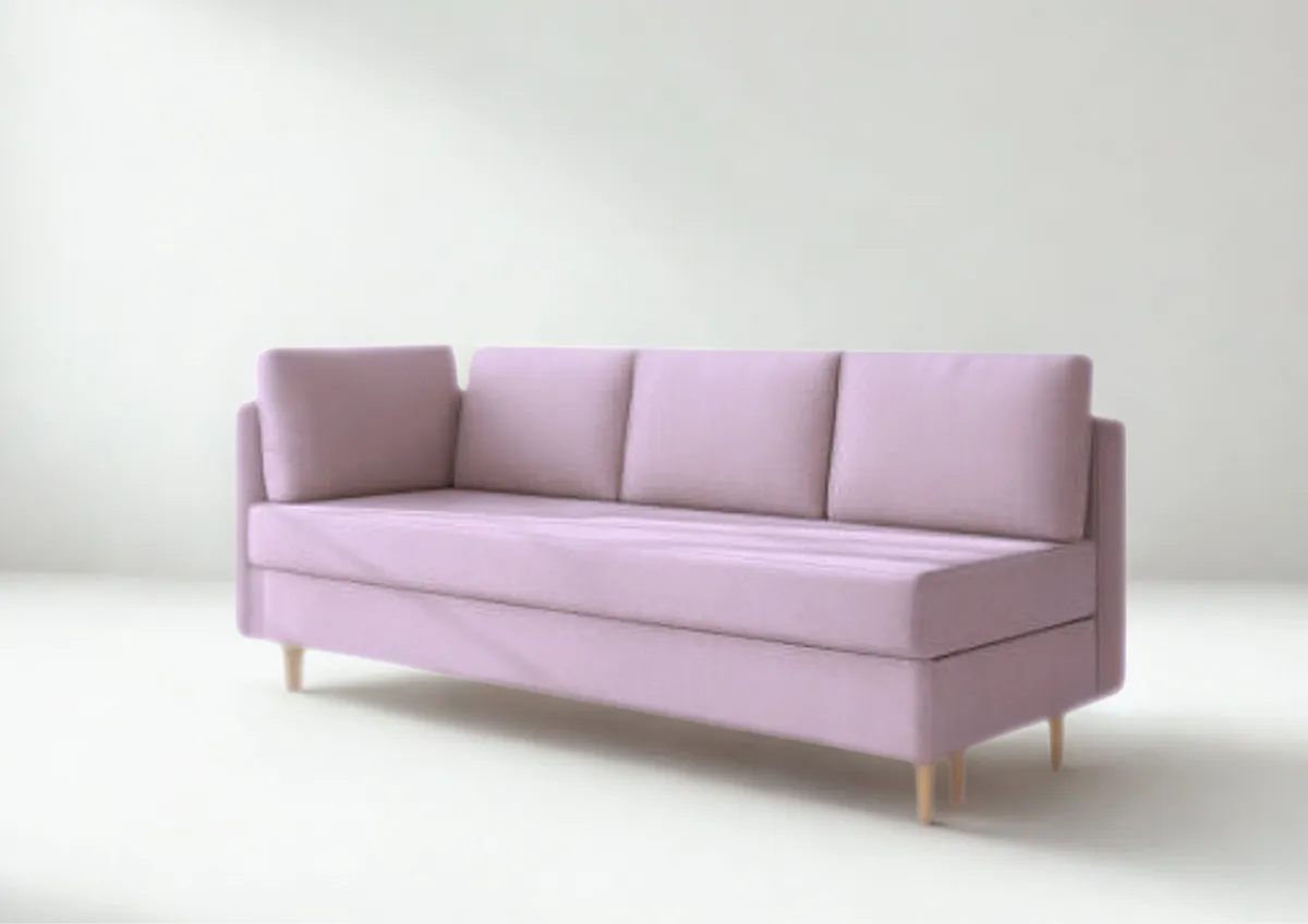 Sofa różowa PRATO lewa trzyosobowa z funkcją spania 198 cm: Różowa sofa PRATO lewa na drewnianych nogach