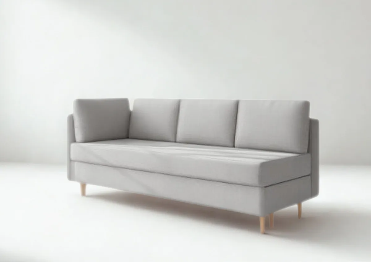 Sofa szara PRATO lewa trzyosobowa z funkcją spania 198 cm: Szara sofa PRATO lewa na drewnianych nogach