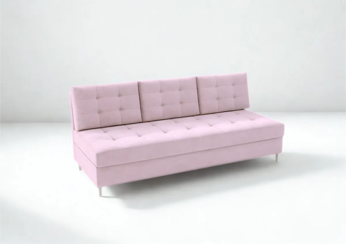Sofa różowa PERO trzyosobowa z funkcją spania 190 cm: Różowa sofa PERO z pikowanym siedziskiem