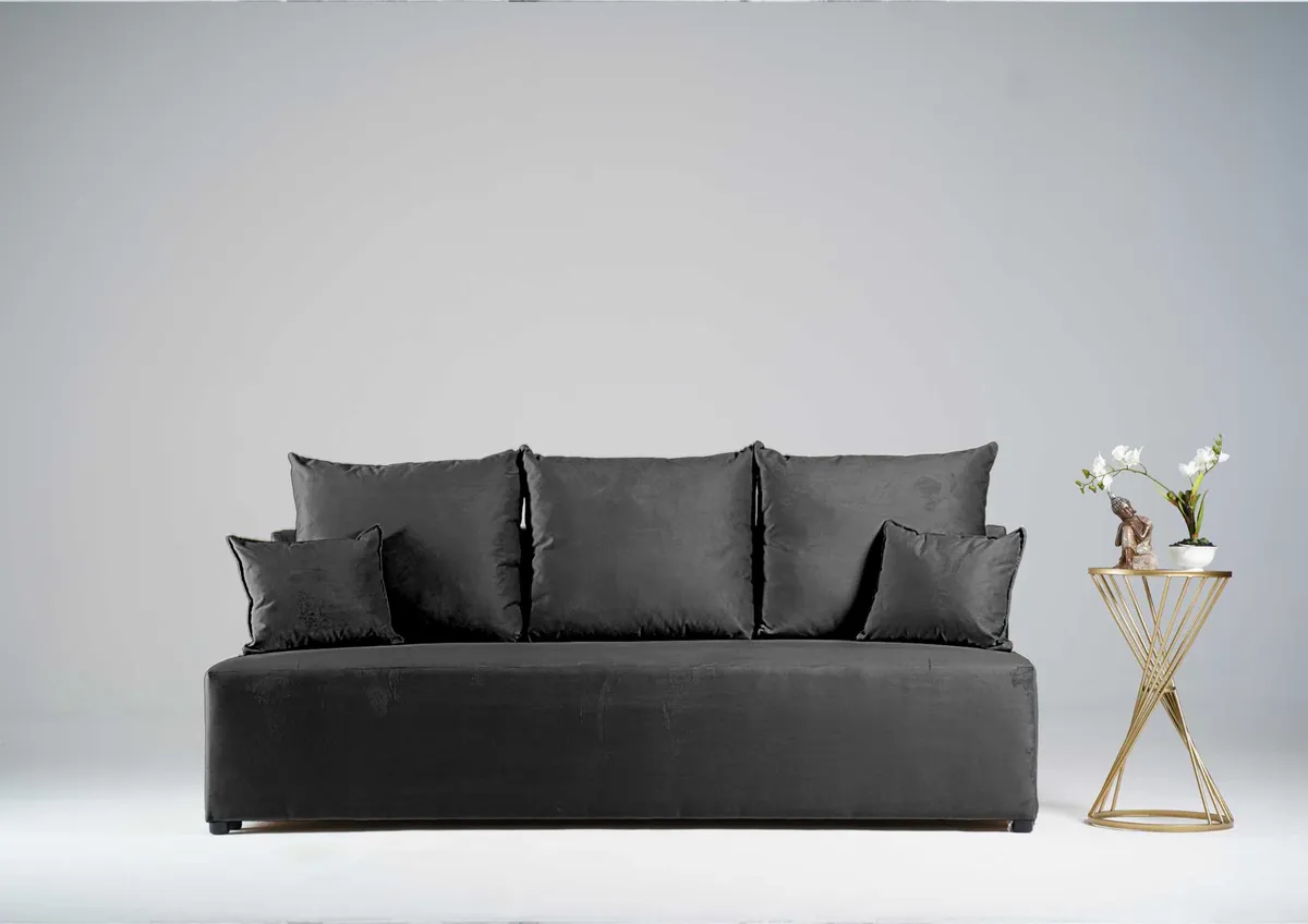 Sofa grafitowa ESTI trzyosobowa z funkcją spania 190 cm: Grafitowa sofa ESTI na każdy centymetr