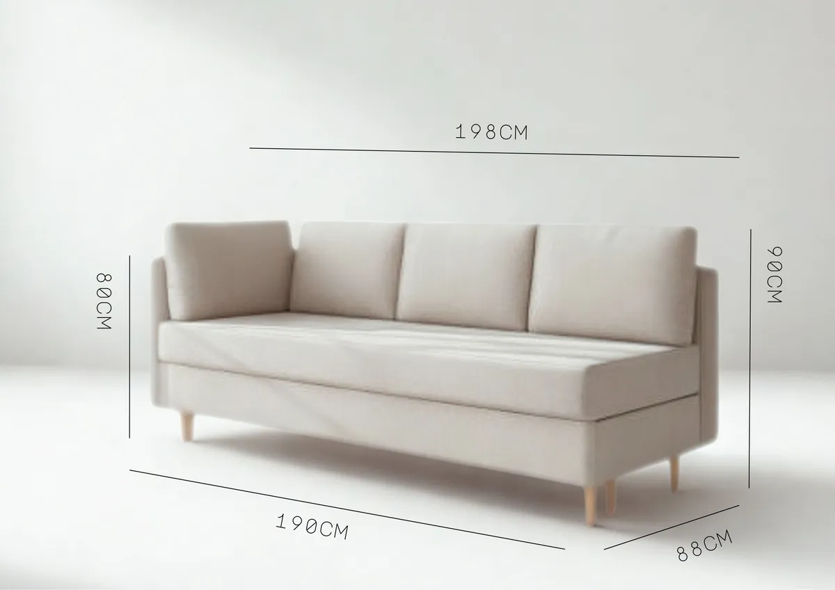 Sofa szara PRATO lewa trzyosobowa z funkcją spania 198 cm: Rozmiary sofy PRATO