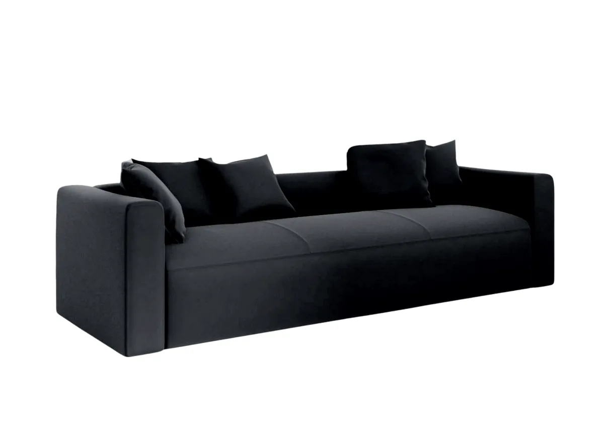 Sofa czarna FANTOM czteroosobowa z funkcją spania 230 cm: Czarna sofa FANTOM w stylu glamour lub boho