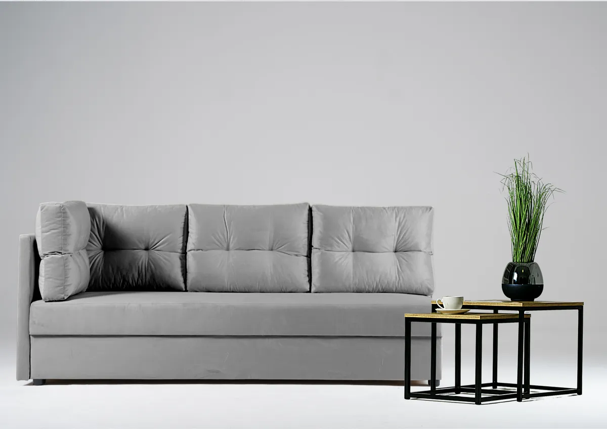 Sofa szara MALA lewa trzyosobowa z funkcją spania 198 cm: Szara sofa MALA lewa z funkcją spania
