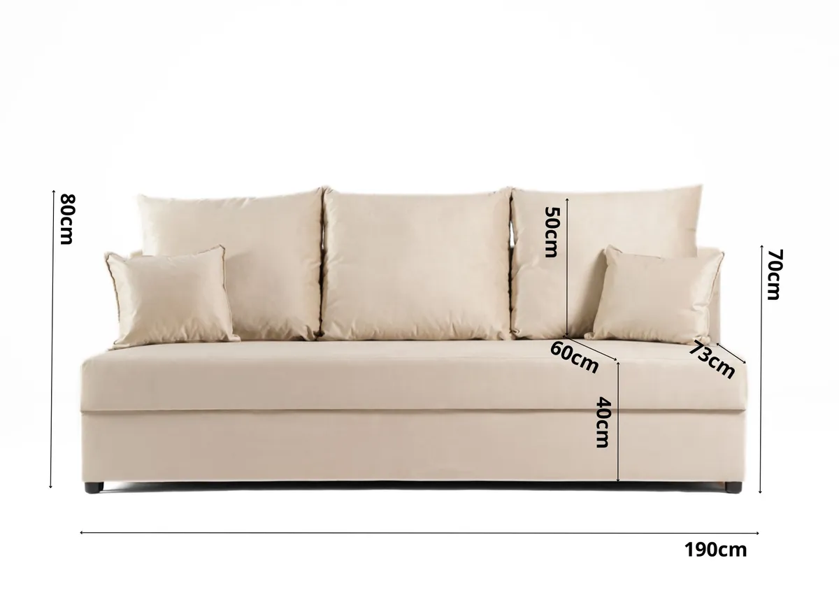 Sofa grafitowa PACO z funkcją spania 190 cm: Sofa PACO: wymiary i potrzebne miejsce