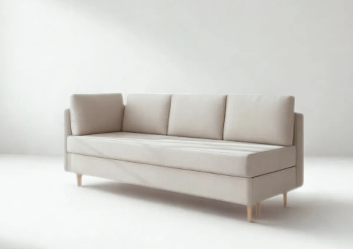 Sofa beżowa PRATO lewa trzyosobowa z funkcją spania 198 cm: Beżowa sofa PRATO lewa na drewnianych nogach