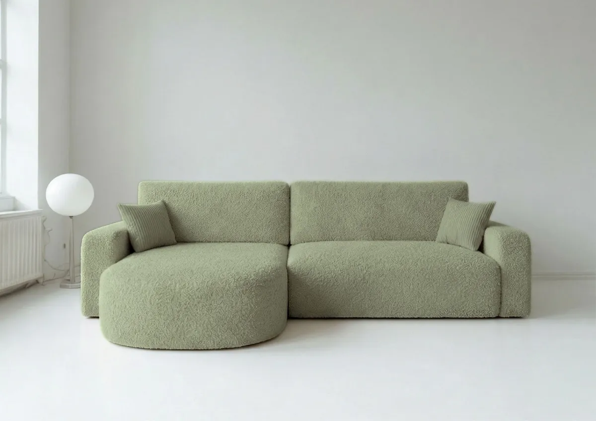 Narożnik zielony CLOUD BETA lewy z funkcją spania 200 cm: Zielony narożnik CLOUD BETA lewy z funkcją spania